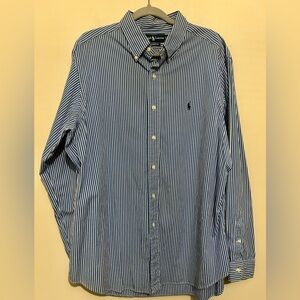 Ralph Lauren Blue & White Striped 100% Cotton Long Sleeve Button Down Shirt XL